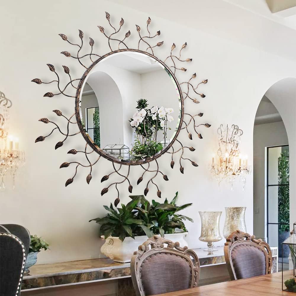 Chende Round Decorative Mirror for Wall Decor, 39" x 39" Large Livi...