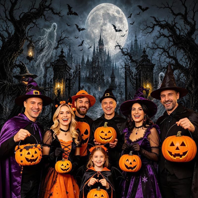 Halloween Graveyard Castle Backdrop 10x8ft, Spooky Ghost Pumpkin Gothic Haunt...