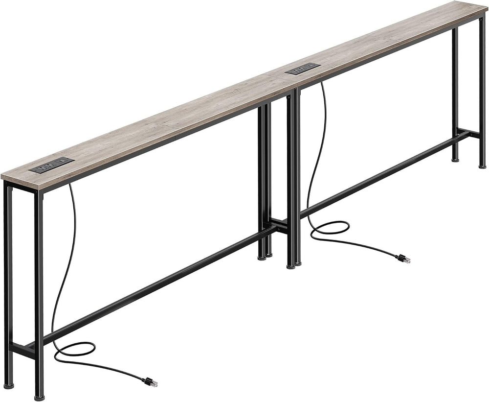 SUPERJARE 102.4 inch Narrow Behind Couch Table with Charging Stations