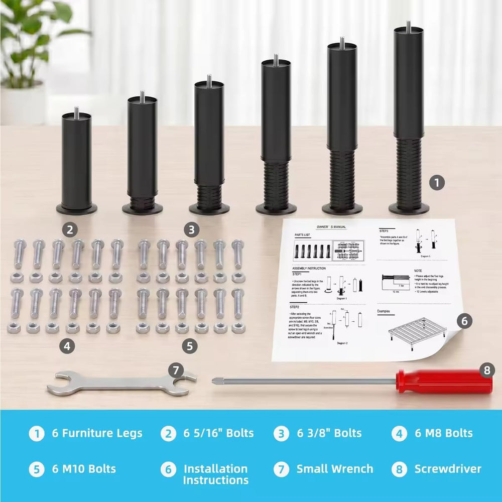 Adjustable 8-12 inch Furniture Legs Metal Replacement Heavy Duty Leg 5/16&quo...