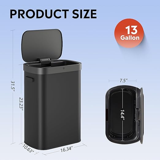 WLIVE 13 Gallon Trash Can, 50 Liter Large Capacity Motion Sensor Automatic