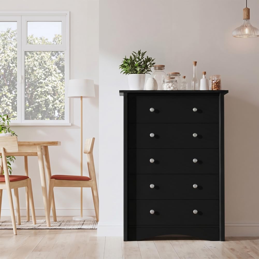 Furmax Tall Dresser, 5 Drawer Dresser for Bedroom, Black