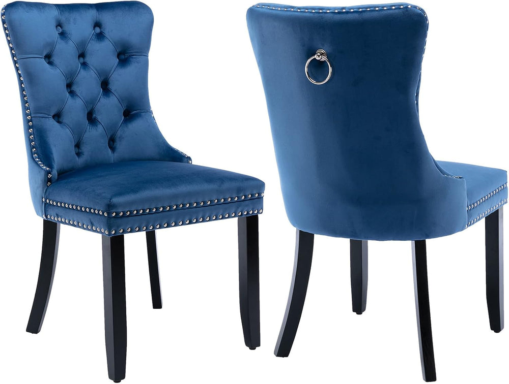 Modern Dining Chairs Set of 2, Tufted Upholstered Dining Chair with Solid Woo...