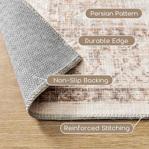 BILEEHOME Boho Farmhouse Bedroom Rugs Washable Light Brown Area Rug 5x8