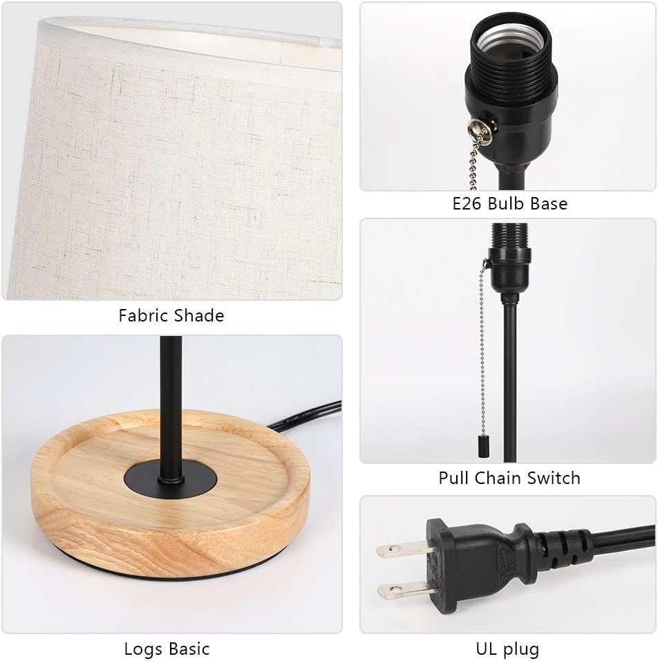 HAITRAL Bedside Table Lamp - Modern Nightstand Lamp with Linen Fabric Shade W...