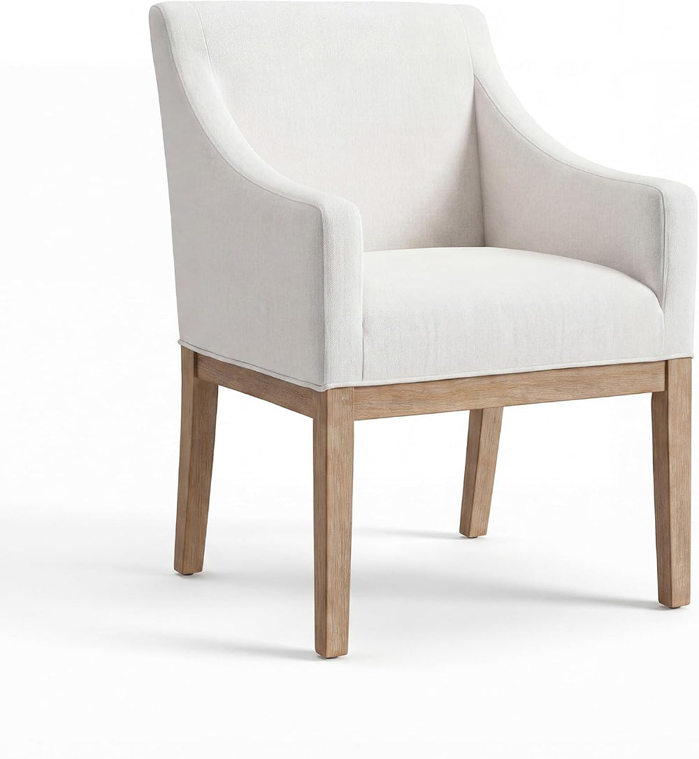 COLAMY Modern Upholstered Fabric Dining Armchair, Set of 1, White - Solid Rub...