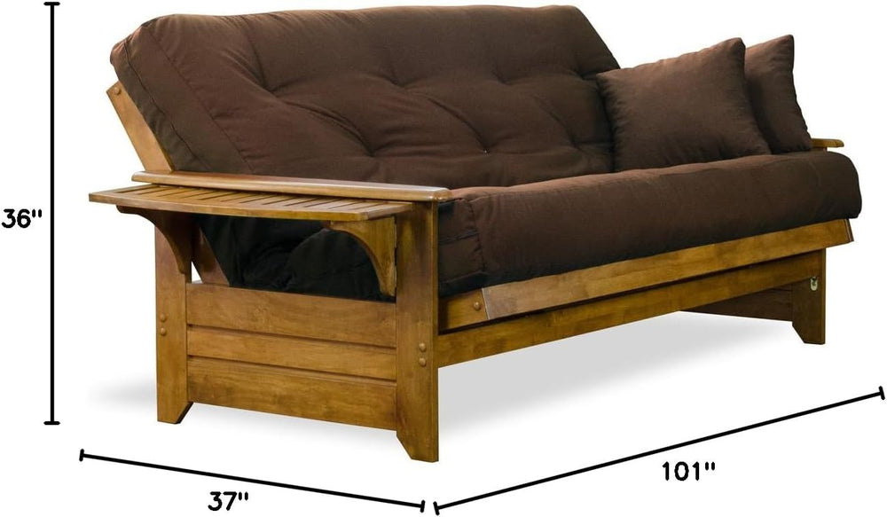 Brentwood Tray Arm Queen Size Wood Futon Frame - Heritage Finish