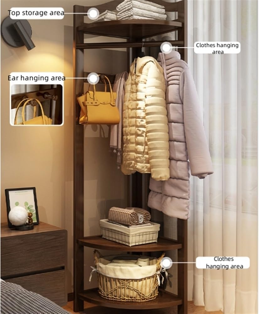 Wooden Corner Clothes Rack, Freestanding Coat Rack(White) | Clothing Rack wit...