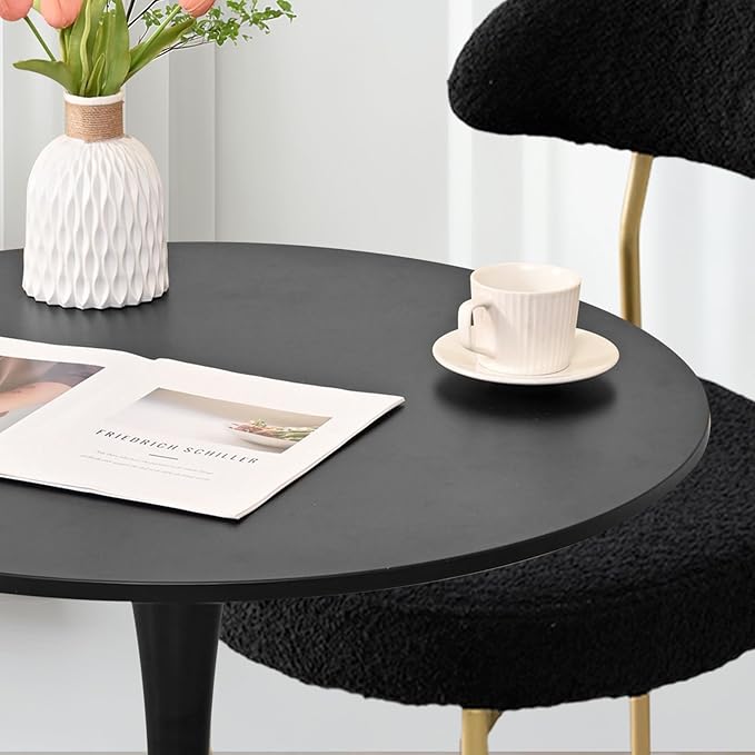 3-Pieces 31.5" Round Dining Table Set for 2, Black Dining Table & Bo...