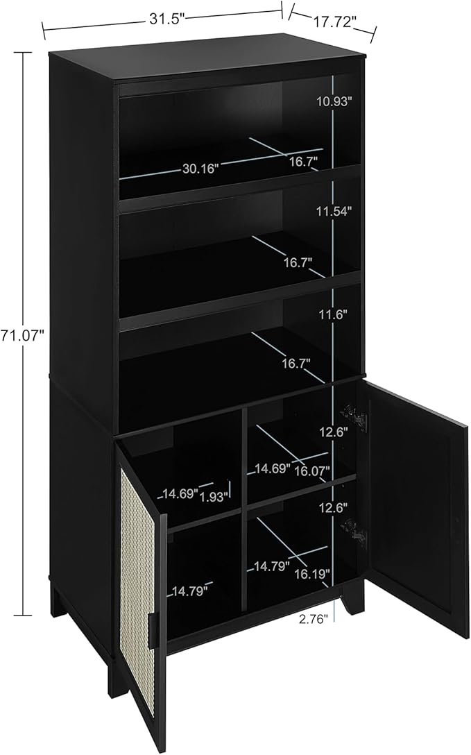 Manhattan Comfort Sheridan Modern Cane Bookcase with Adjustable Open Shelves,...