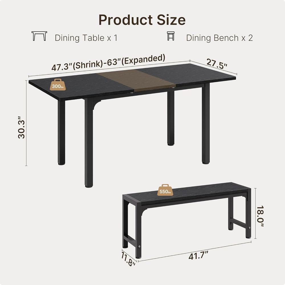 Ahomly 63“ Extendable Dining Table Set with 180° Smart-Flip Pivot, Black | Di...