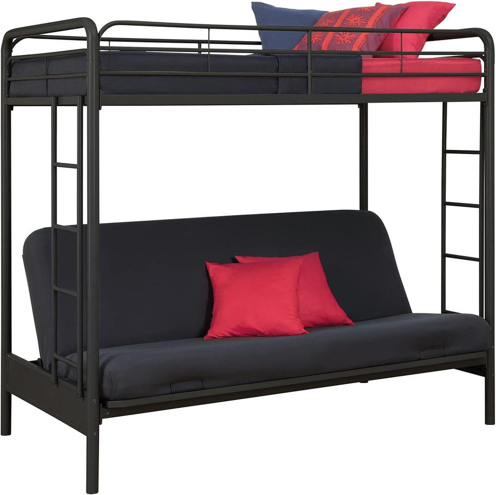 DHP Twin-Over-Futon Convertible Couch and Bed with Metal Frame, Ladder and Gu...