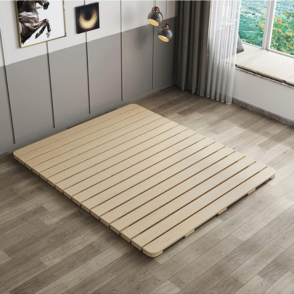 Foldable Floor Bed Frame, Breathable Wooden Roll-Up Slats Base for Japanese F...