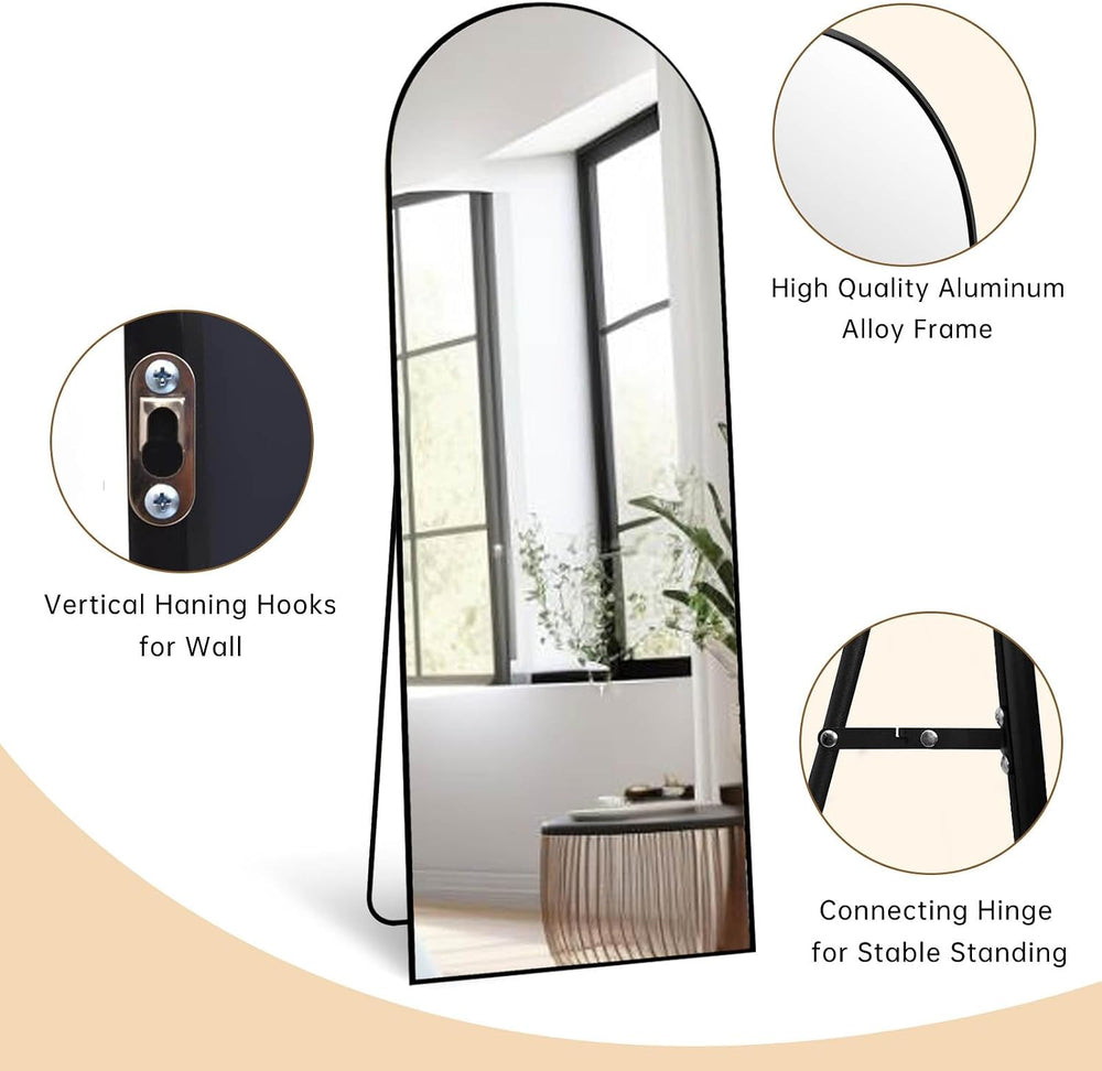 Full Length Mirror, 70"x26" Arched Full Body Mirror, Black