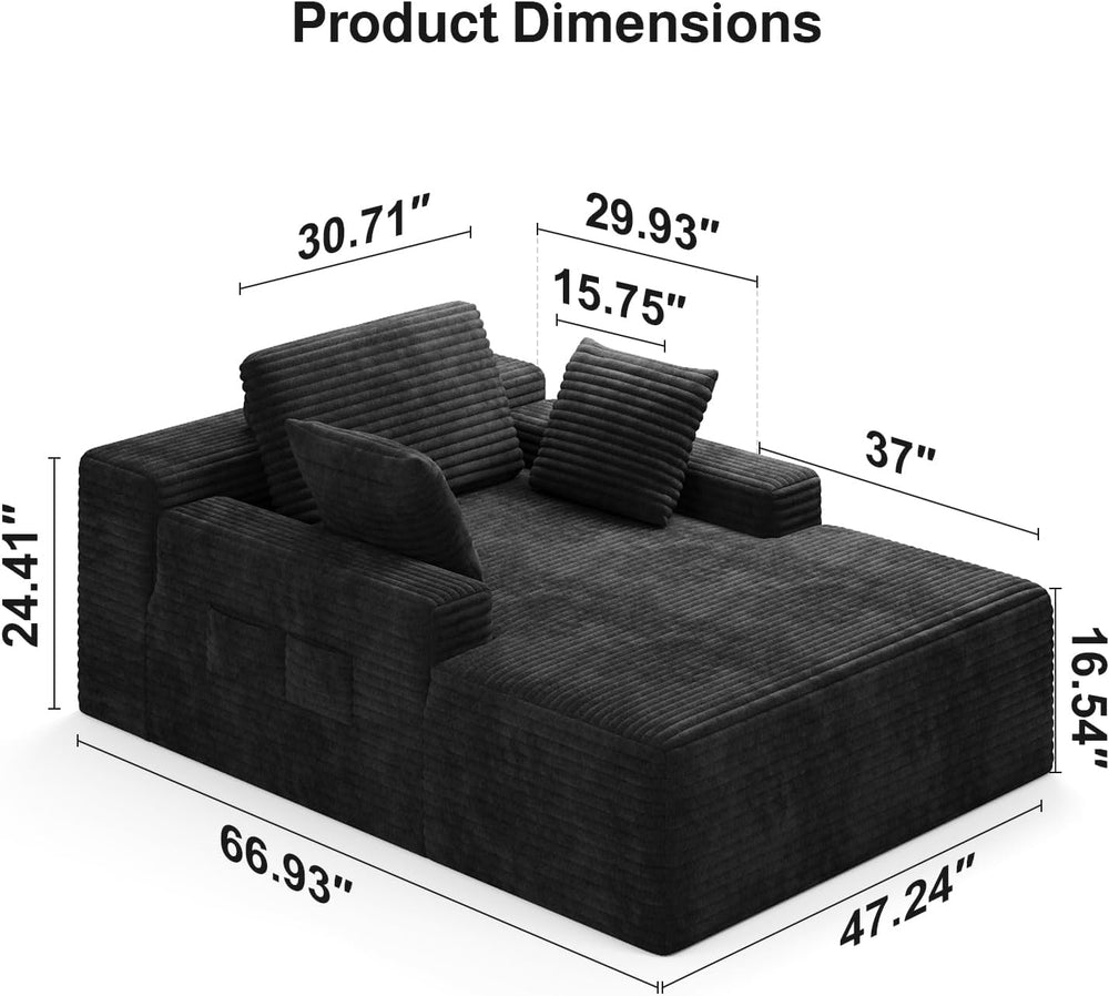 Ahomly 67" Boneless Chair, Chaise Lounge Chair Indoor with 3 Pillows, Bl...