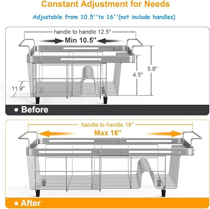 Expandable in Sink Dish Drying Rack, Adjustable Capacity Stainless Steel Over