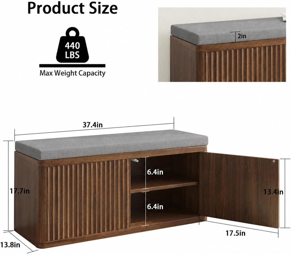 Entryway Shoe Storage Bench with 2" Cushion, 37.4" Small Bench with...