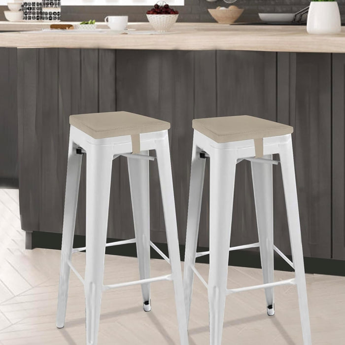 GUEGLSA Outdoor Bar Stool Cushions Square 14 Inch,Non Slip Square Seat Pad with Ties 14x14in,Waterproof Chair Cushions for Bar Stools,Cushion Only,Set of 2,(Khaki)