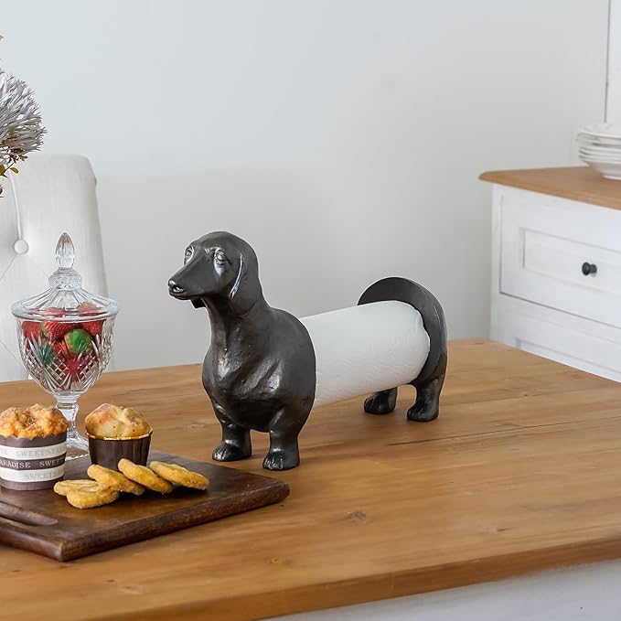 Vintage Dachshund Dog Paper Towel Holder Black Wiener Dog Tissue Towel Display