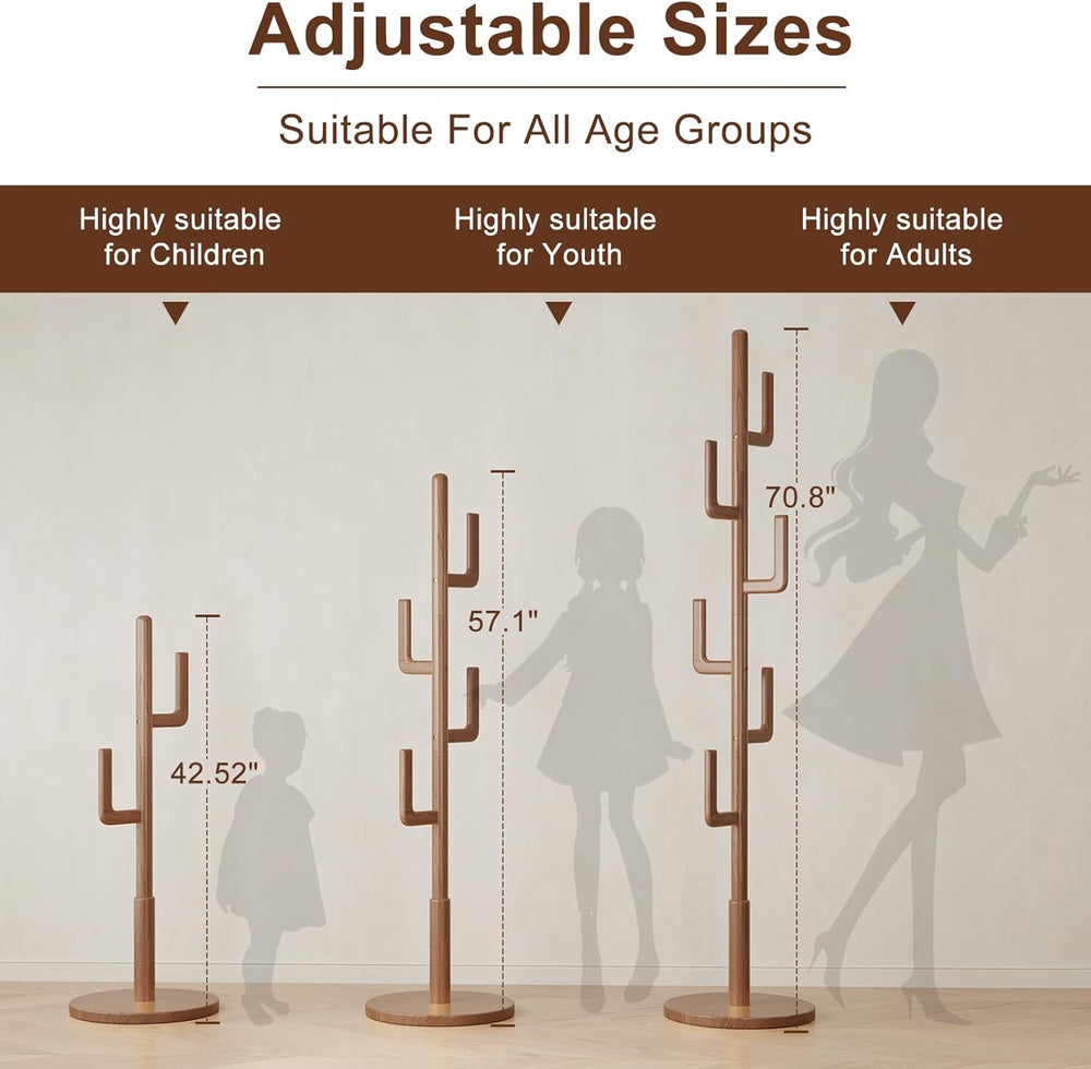 Muwuele Solid Wood Cactus Coat Rack, Freestanding Coat Rack With 6 L-Shaped H...