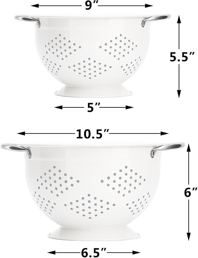 Rorence Powder Coated Steel Colanders: 3 Quart and 5 Quart Set of 2