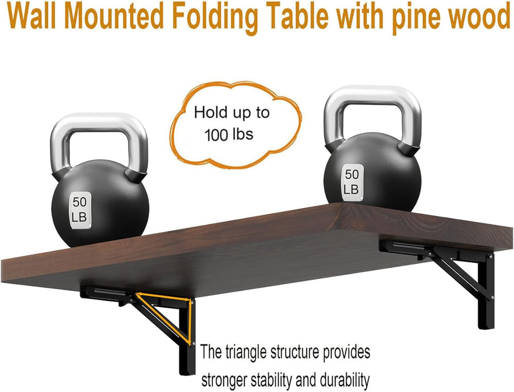 IAE Wall Mounted Folding Table with Pine Wood,36" x 14" Floating Wa...