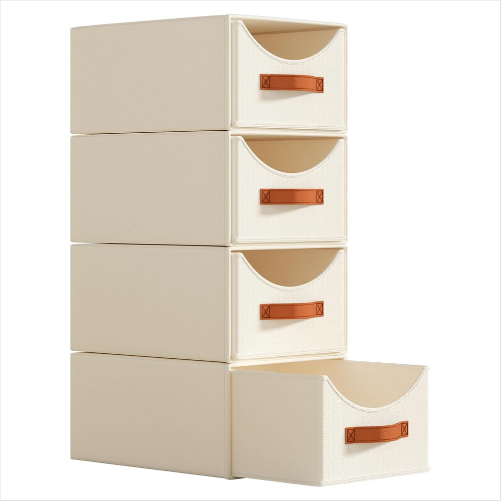 Stackable Storage Drawers - Collapsible Storage Bins with Drawers, 4 Pack Clo...