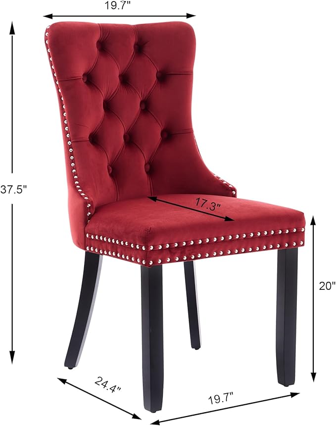 Velvet Dining Chairs Set of 2, Upholstered Dining Room Chairs with Back Ring ...