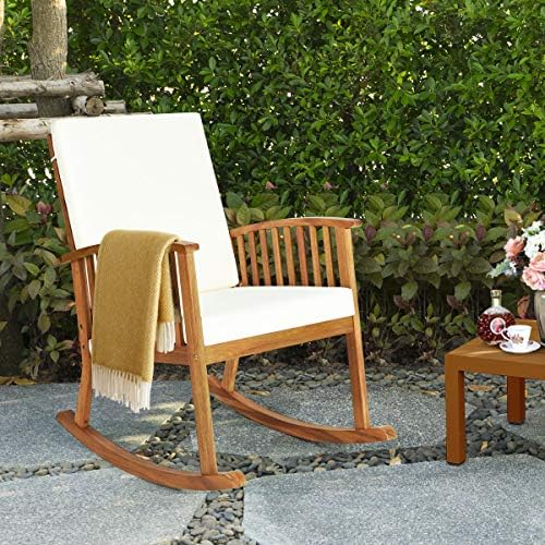 Tangkula Outdoor Rocking Chair with Soft Cushions, Solid Acacia Wood (1)