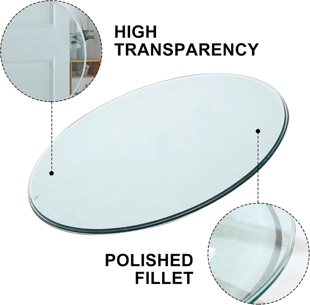 TesNus 40" Clear Round Glass Table Top, 2/5" Thick Tempered Glass T...