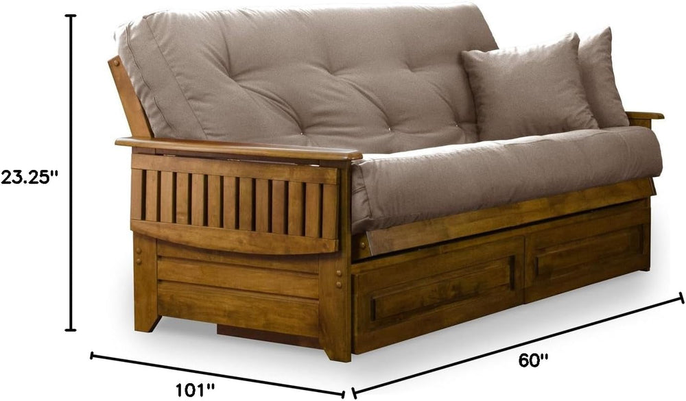 Nirvana Futons Brentwood Tray Arm Futon Frame, Drawers, and Microfiber Khaki ...