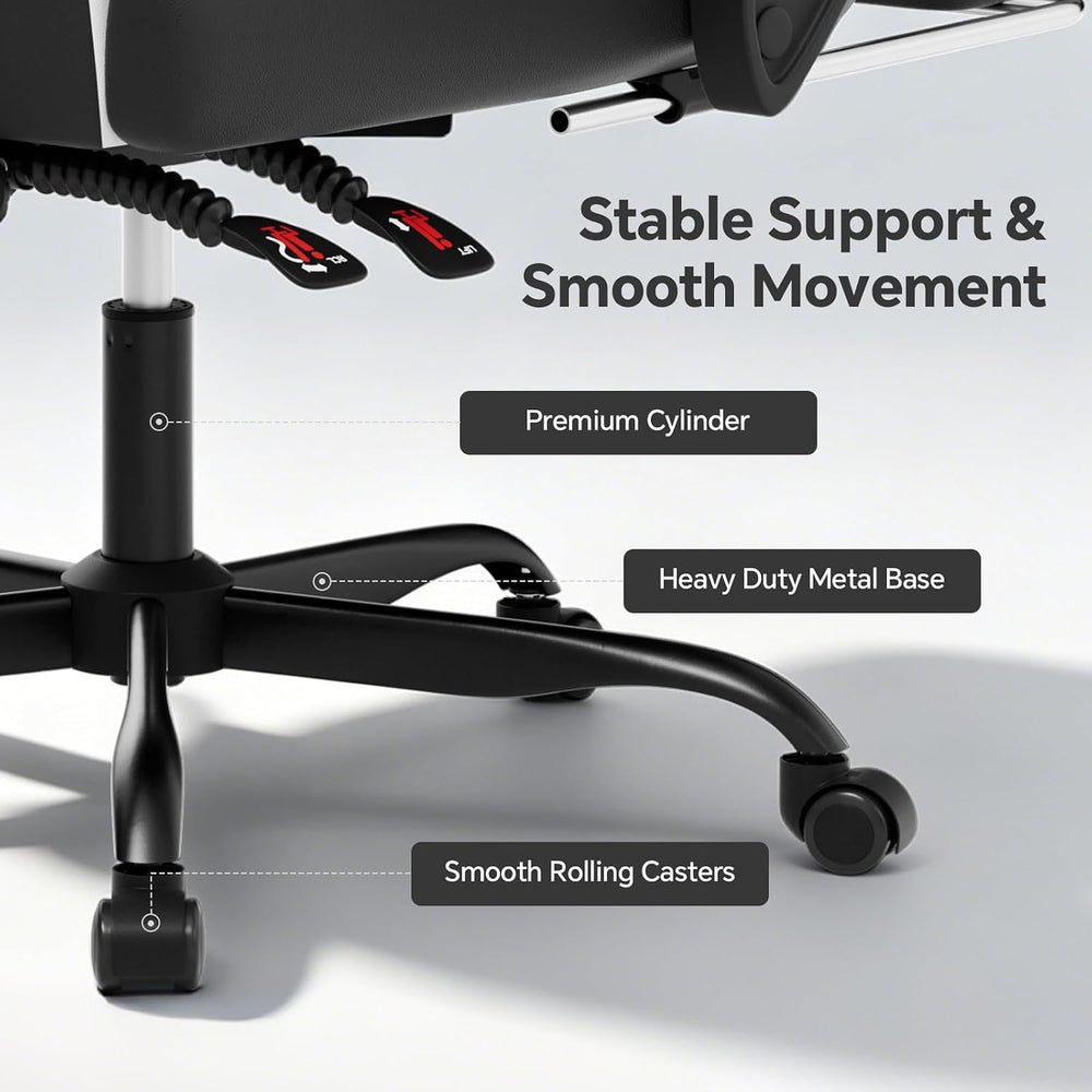 Gaming Chair, Computer Office Chair with Footrest, Adjustable Height & Ba...