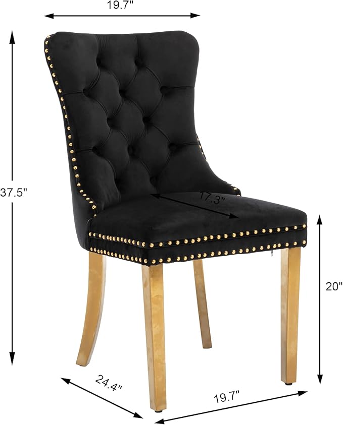Black Velvet Dining Chairs Set of 4, Upholstered Dining Room Chairs with Back...
