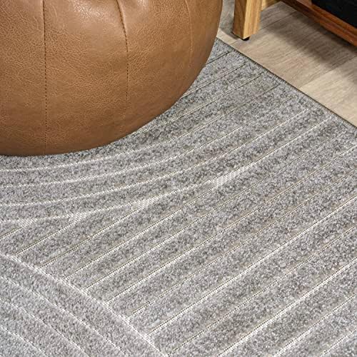 JONATHAN Y Hallie High-Low Curve Gray/Ivory Indoor/Outdoor Area Rug, 6x9, Min...