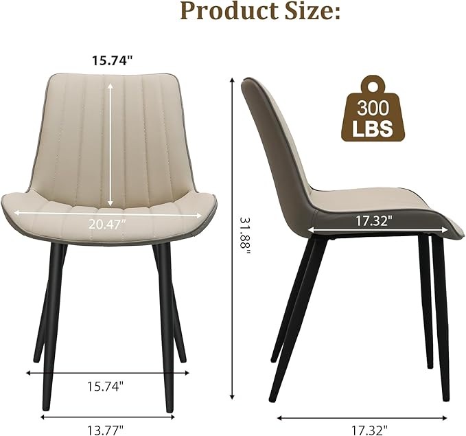 Dining Chairs Set of 2, Leather Modern Kitchen & Dining Room Chairs, Comf...
