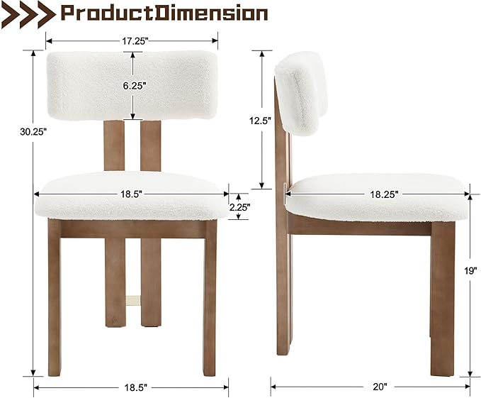 HNY Modern Farmhouse Boucle Sherpa Dining Chairs Set of 2, White Fabric Uphol...