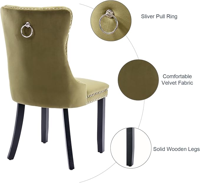 Velvet Dining Chairs Set of 4, Tufted Upholstered Dining Room Chairs with Bac...
