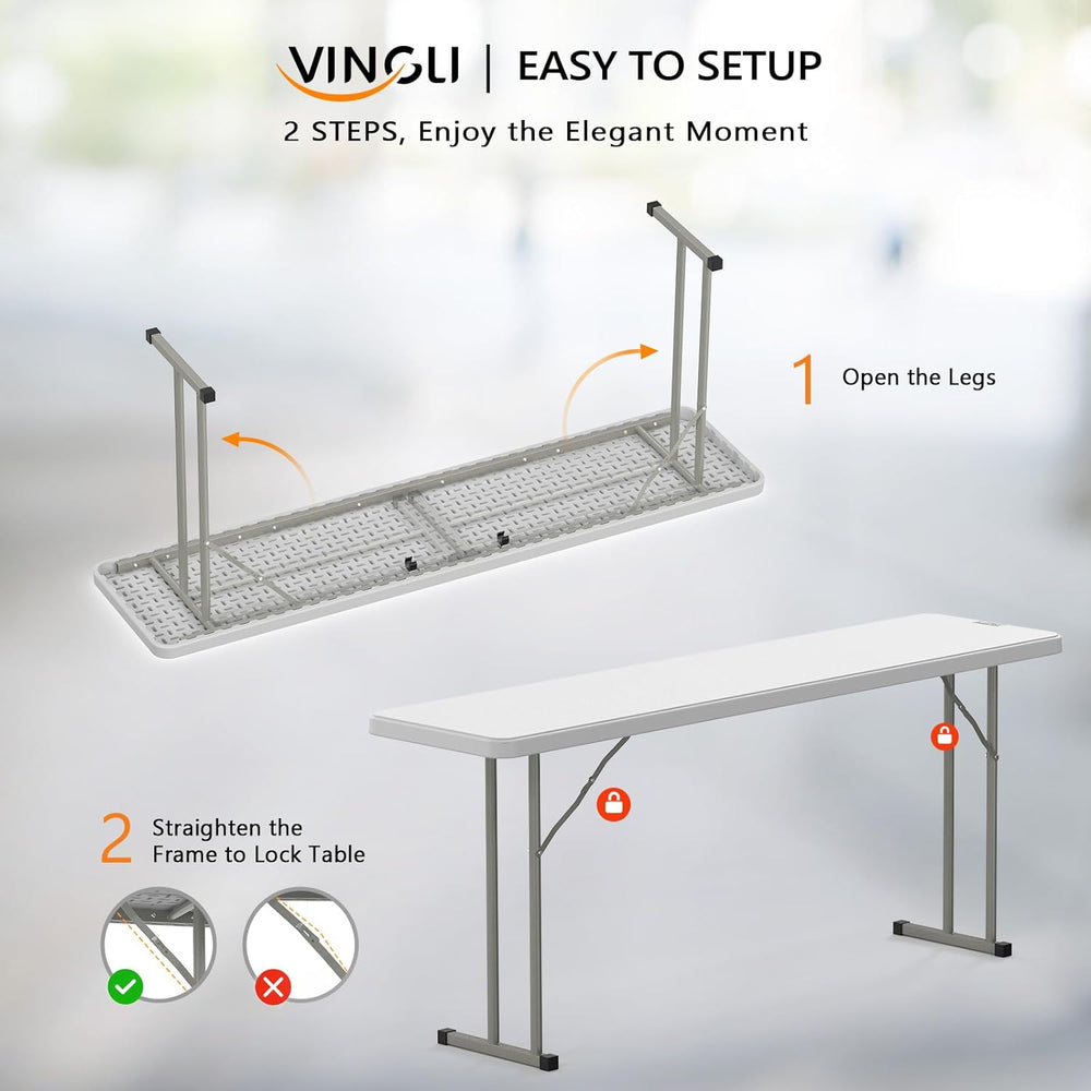 VINGLI 6 FT Narrow Folding Table,Premium Quality HDPE Material and Sturdy Met...