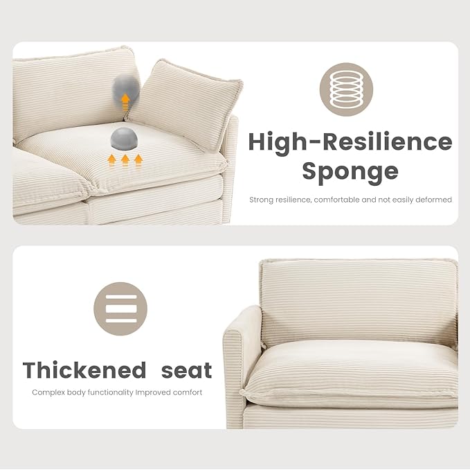 78'' Modular Sectional Cloud Couch with 2 Movable Ottoman, 4 Seat Com...