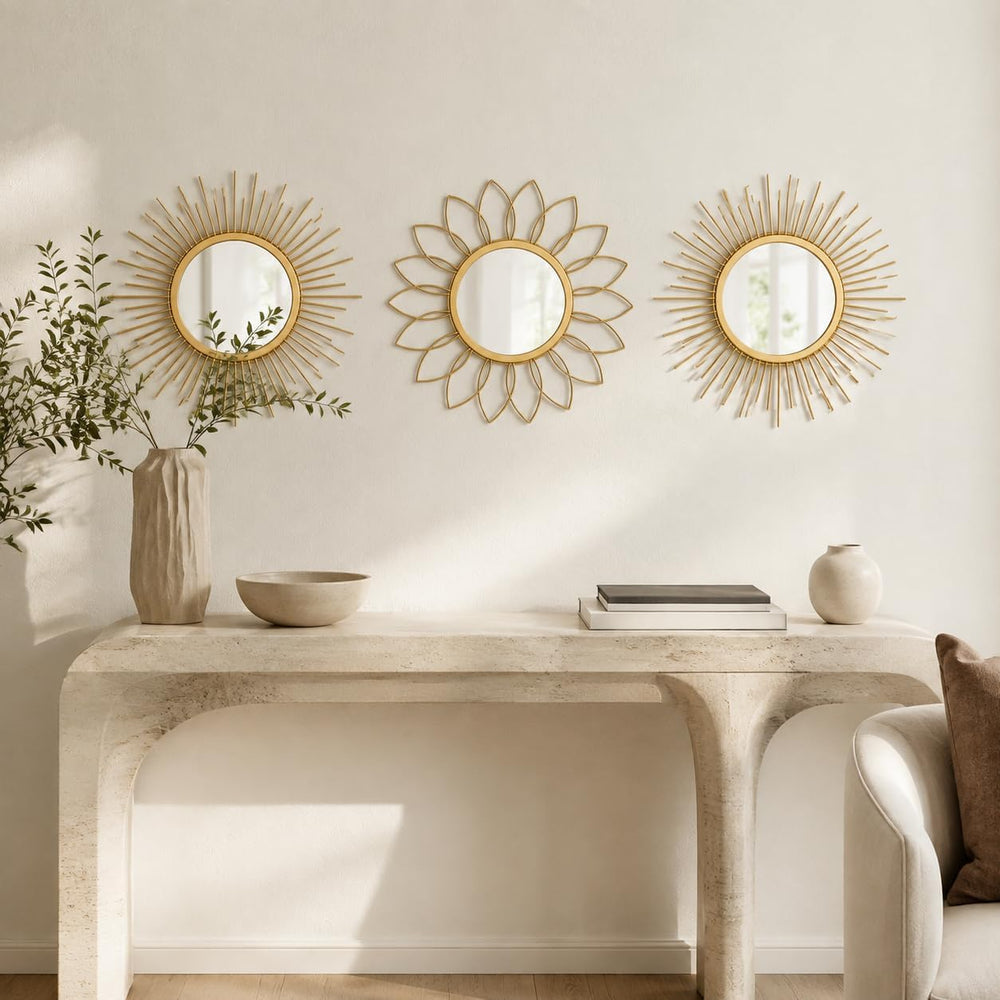 Gold Sunburst Mirror 14x14 Inch, Decorative Wall Accent with Metal Frame, Sma...