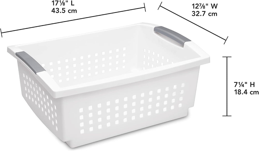 Sterilite Large Stacking Basket Plastic Storage Organizer, White, 4-Pack