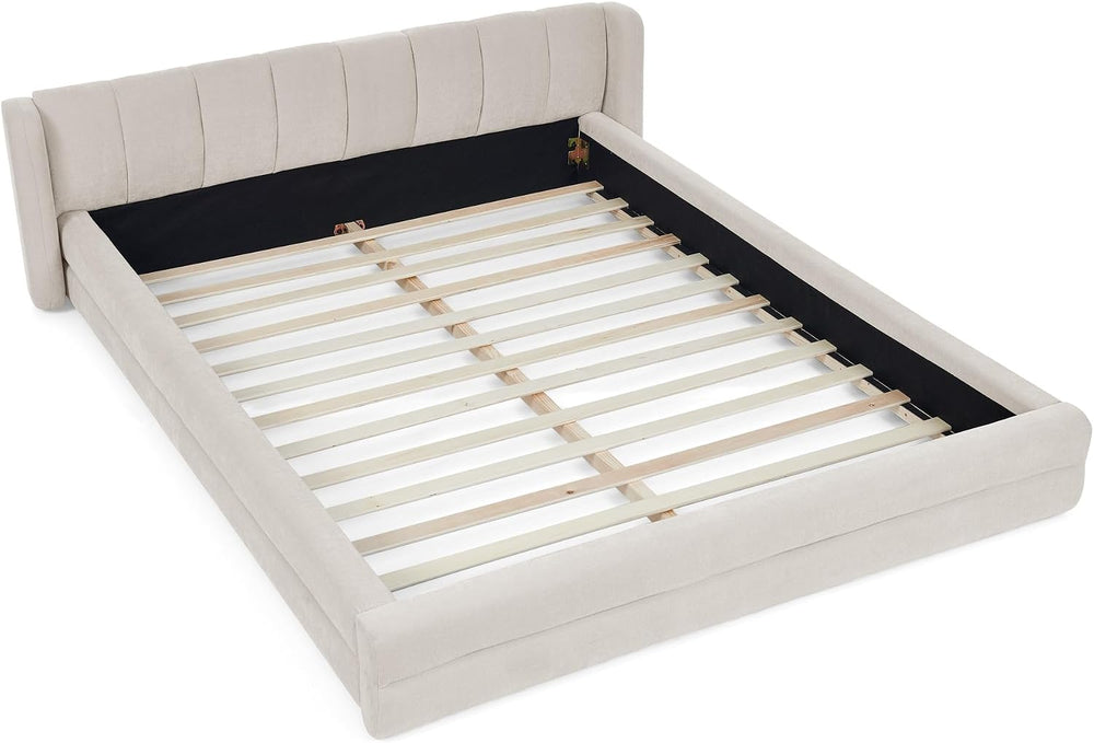 Queen Size Cloud Bed Frame with Soft Channel-Tufted Headboard