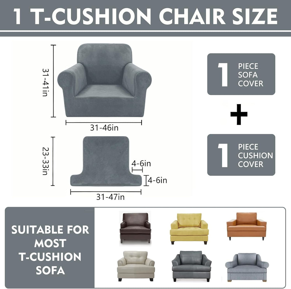 YEMYHOM Real Velvet 2 Pieces T Cushion Chair Covers with Arms Super Stretch C...
