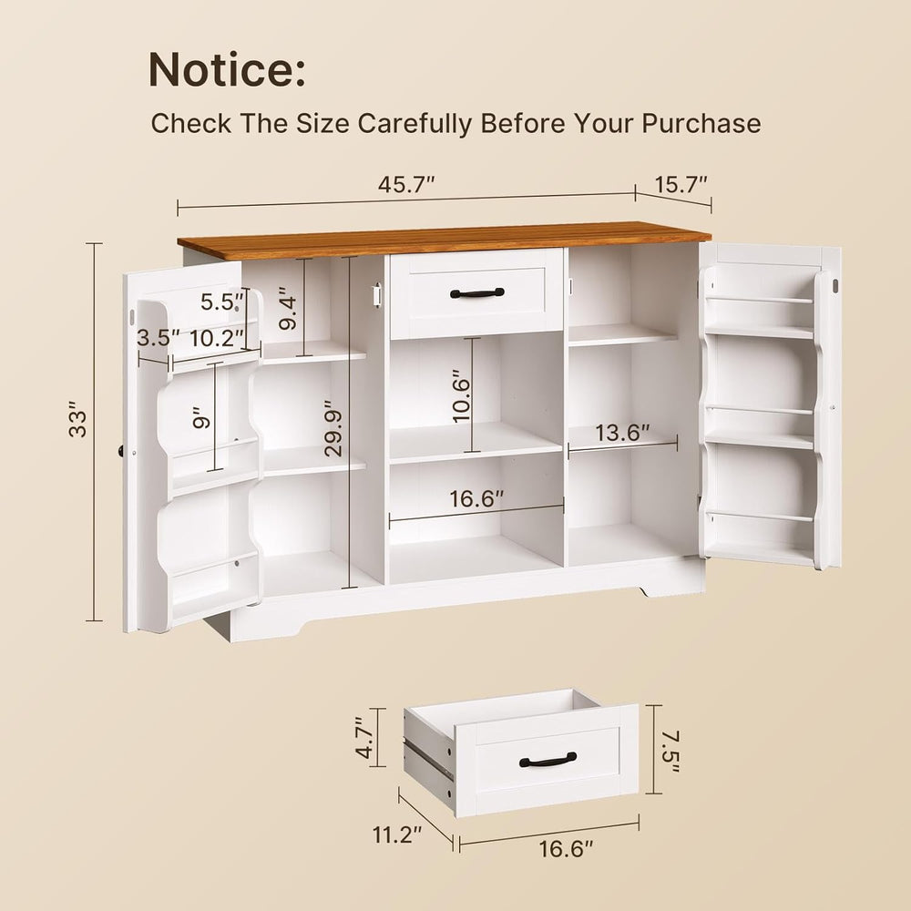 Gizoon 45" Kitchen Sideboard Buffet Cabinet with Storage Coffee Bar Cabi...