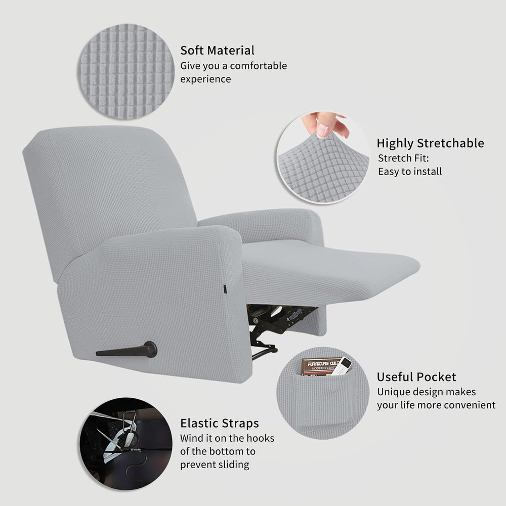 Easy-Going Stretch Recliner Chair Sofa Slipcover Washable Silver Gray