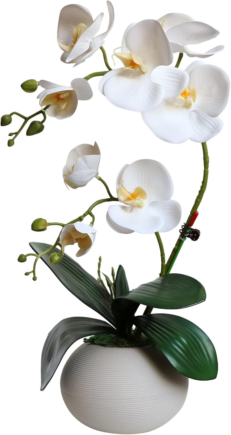 Forlaoers Tall 17" White Real Touch Orchid Artificial Flowers with Vase ...