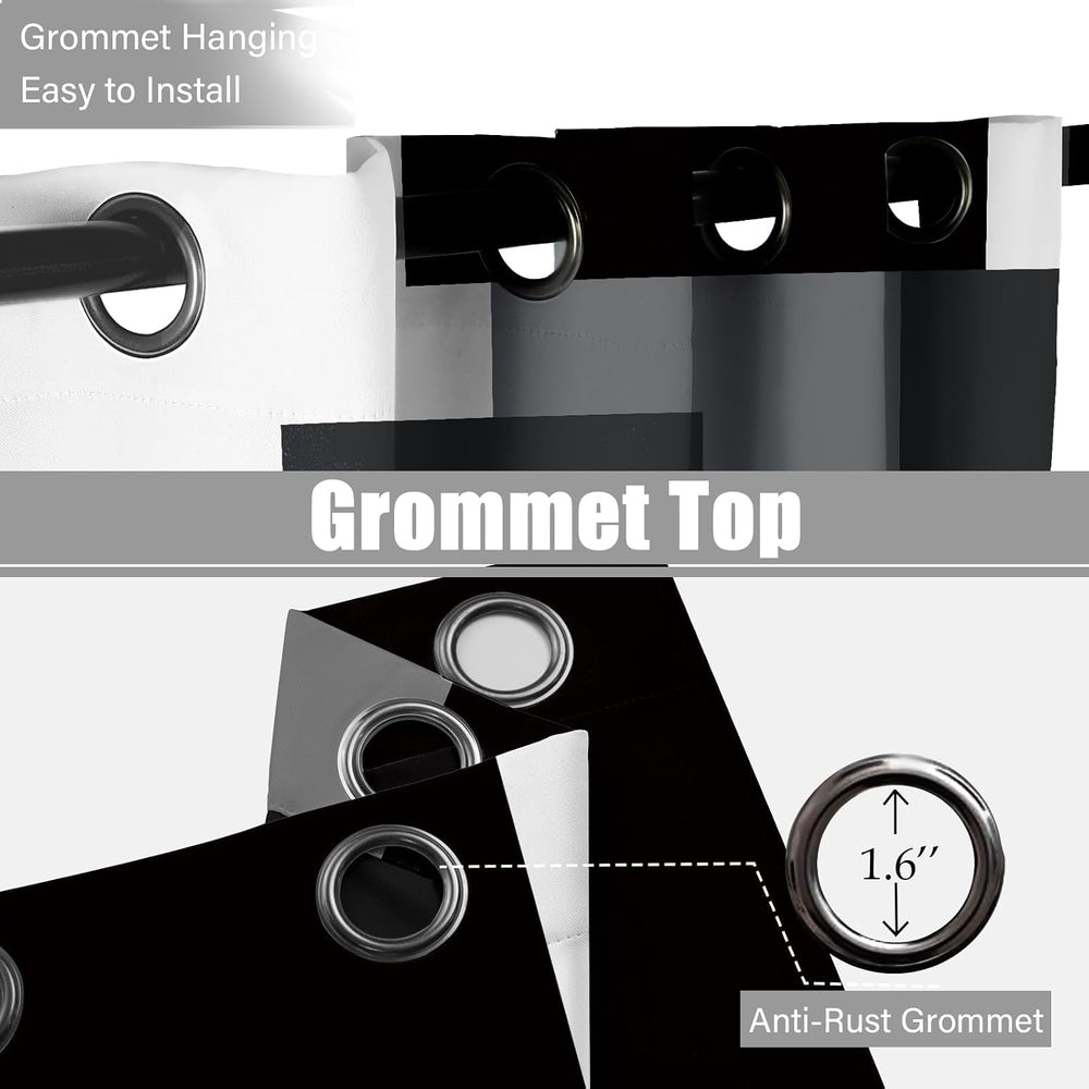 Tyrot Black White Grey Blackout Curtains for Bedroom Living Room 84 inch