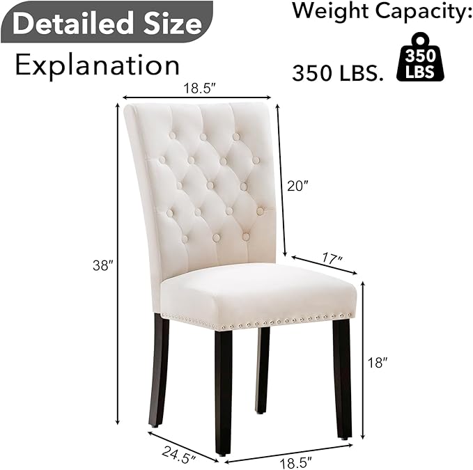 Velvet Dining Kitchen Chair Set of 2, Parsons Upholstered Dining Room Chair, ...