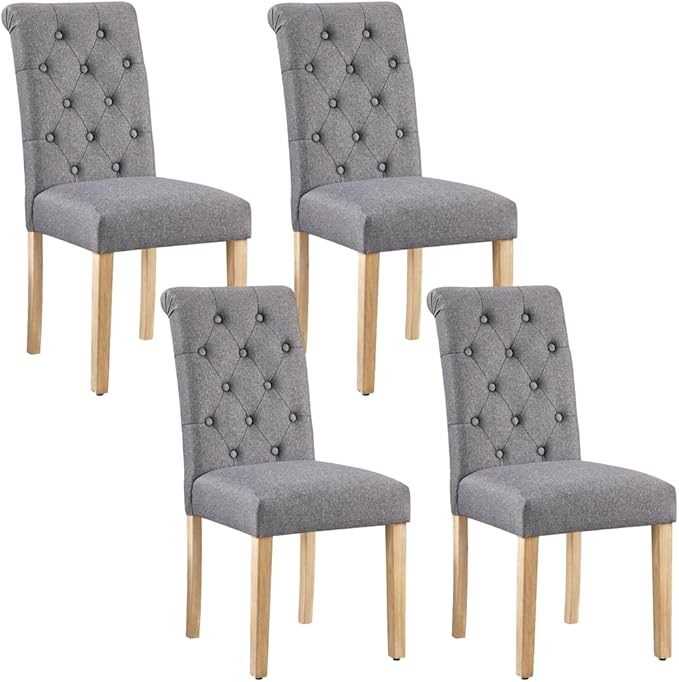 Yaheetech Dining Chairs Set of 4 Fabric Upholstered Button Tufted Kitchen Cha...