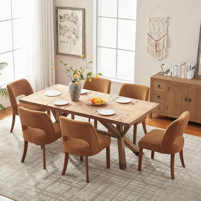 VKNOW Wooden Dining Chairs Set of 2, Modern Fabric Upholstered Dining Room Ch...